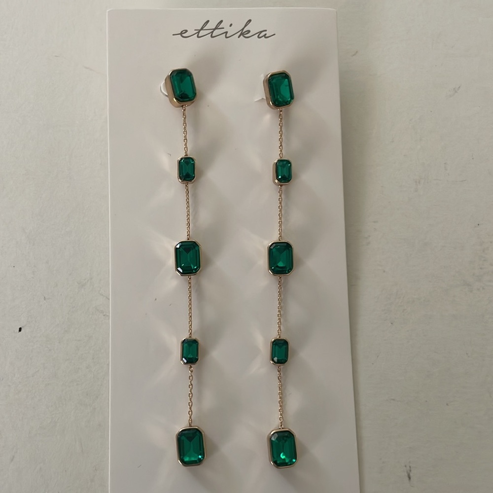 NWT Linear Green Crystal Earrings